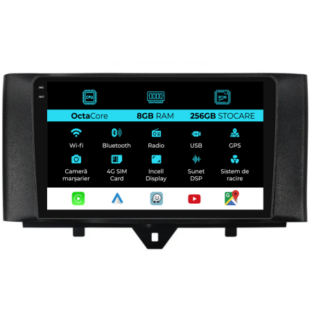 For Two (2010 - 2015) - Navigatie Dedicata Smart For Two (2010-2015) For Four (2010-2015), 9Inch, 8Gb Ram, 256Gb stocare, Carplay