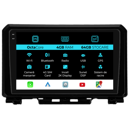 Jimny (2019 - 2023) - Navigatie Dedicata Suzuki Jimny (2018-2023), 2K, 4Gb Ram, 64Gb Stocare, Carplay