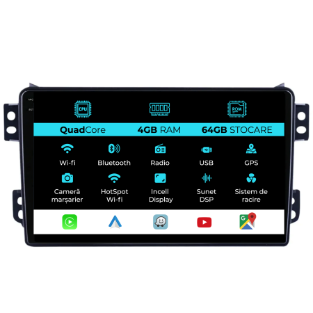 Splash (2008-2014) - Navigatie Dedicata Suzuki Splash (2007-2014),QuadCore, 9Inch, 4Gb Ram, 64Gb Stocare, Carplay