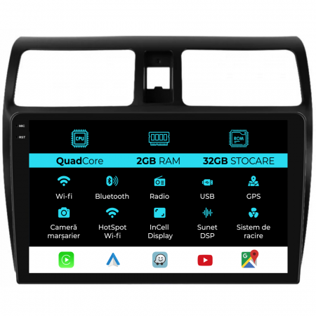 Swift (2003 - 2010) - Navigatie Dedicata Suzuki Swift (2003-2010), 10Inch, 2Gb Ram, 32Gb Stocare, Carplay