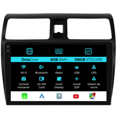 Swift (2003 - 2010) - Navigatie Dedicata Suzuki Swift (2003-2010), 10Inch, 6Gb Ram, 128Gb Stocare, Carplay
