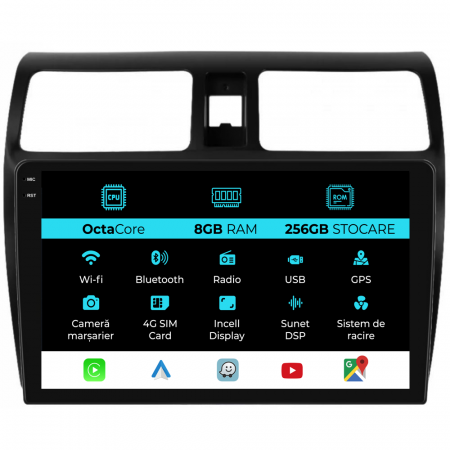 Swift (2003 - 2010) - Navigatie Dedicata Suzuki Swift (2003-2010), 10Inch, 8Gb Ram, 256Gb Stocare, Carplay