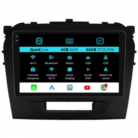 Vitara (2014-2019) - Navigatie Dedicata Suzuki Vitara (2014-2019),QuadCore, 9Inch, 4Gb Ram, 64Gb Stocare, Carplay