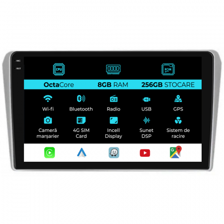 Avensis (2002 - 2008) - Navigatie Dedicata Toyota Avensis (2002-2008), 9 Inch, 8Gb Ram, 256Gb stocare, Carplay
