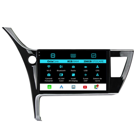 Auris (2016-2019) - Navigatie Dedicata Toyota Corolla, Auris (2017-2020), 2K, 8Gb Ram, 256Gb Stocare, Carplay