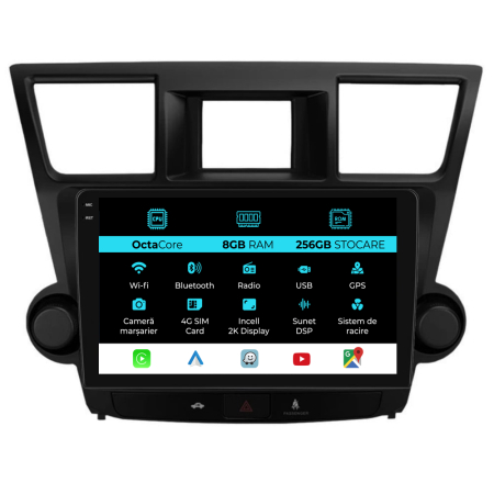 Highlander (2008 - 2014) - Navigatie Dedicata Toyota Highlander (2008-2014), 2K, 8Gb Ram, 256Gb Stocare, Carplay
