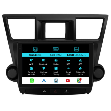 Highlander (2008 - 2014) - Navigatie Dedicata Toyota Highlander (2008-2014),QuadCore, 10Inch, 4Gb Ram, 64Gb Stocare, Carplay