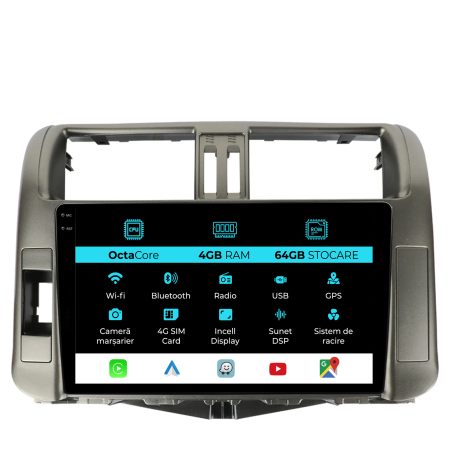 Land Cruiser Prado J150 (2009-2013) - Navigatie Dedicata Toyota Land Cruiser Prado J150 (2009-2013), 9Inch, 4Gb Ram, 64Gb Stocare, Carplay