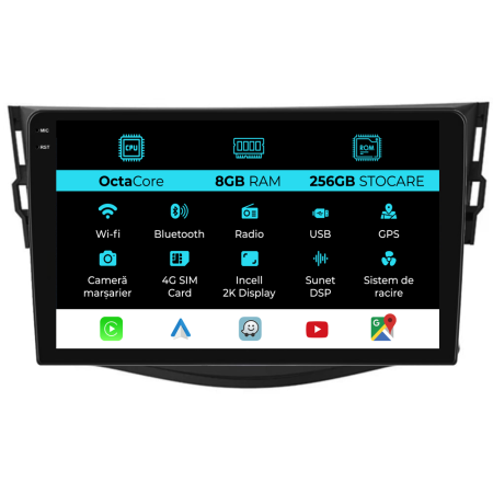 Rav 4 (2006-2013) - Navigatie Dedicata Toyota Rav 4 (2006-2013), 2K, 8Gb Ram, 256Gb Stocare, Carplay