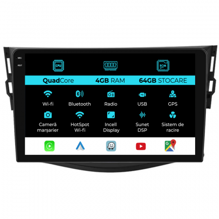 Rav 4 (2006-2013) - Navigatie Dedicata Toyota Rav 4 (2006-2013),QuadCore, 9Inch, 4Gb Ram, 64Gb Stocare, Carplay