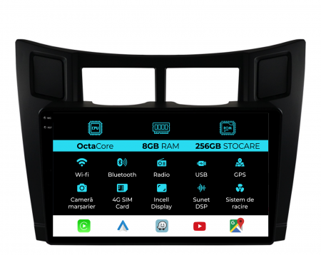 Yaris P9 (2005 - 2011) - Navigatie Dedicata Toyota Yaris (2005-2011), 9Inch, 8Gb Ram, 256Gb Stocare, Carplay