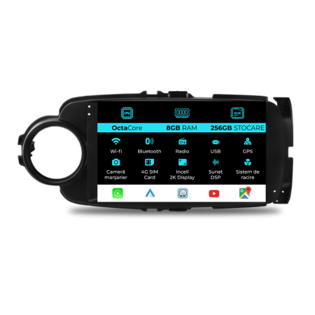 Navigatii Android - Navigatie Dedicata Toyota Yaris (2011-2018), 2K, 8Gb Ram, 256Gb Stocare, Carplay