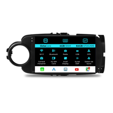 Navigatii Android - Navigatie Dedicata Toyota Yaris (2011-2018), 9Inch, 4Gb Ram, 64Gb Stocare, Carplay
