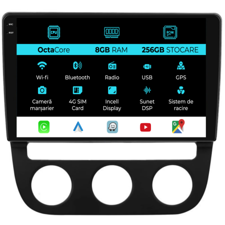 Navigatii Dedicate - Navigatie Dedicata Volkswagen Golf 5 (2004 - 2009), 10 Inch, 8Gb Ram, 256Gb Stocare, Android Auto, Carplay