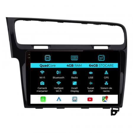 Golf 7 (2013 - 2020) - Navigatie Dedicata Volkswagen Golf 7 (2013-2020),QuadCore, 10Inch, 4Gb Ram, 64Gb Stocare, Carplay
