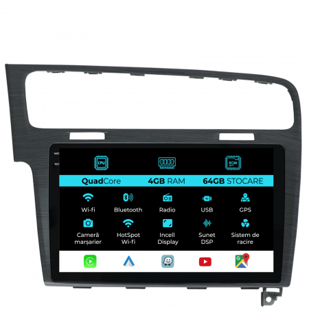 Golf 7 (2013 - 2020) - Navigatie Dedicata Volkswagen Golf 7 (2013-2020),QuadCore, 10Inch, 4Gb Ram, 64Gb Stocare, Carplay