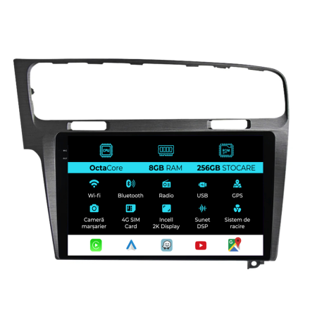 Golf 7 (2013 - 2020) - Navigatie Dedicata Volkswagen Golf 7 (2013-2020), 2K, 8Gb Ram, 256Gb Stocare, Carplay