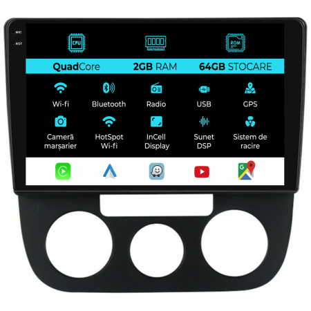 Golf 5 (2004 - 2009) - Navigatie Dedicata Volkswagen Golf5/Jetta (2004-2009), 10Inch, 2Gb Ram, 32Gb Stocare, Carplay - Clima Manuala