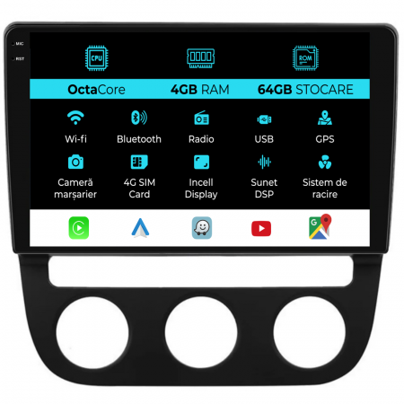 Golf 5 (2004 - 2009) - Navigatie Dedicata Volkswagen Golf5/Jetta (2004-2009), 10Inch, 4Gb Ram, 64Gb Stocare, Carplay - Clima Automata
