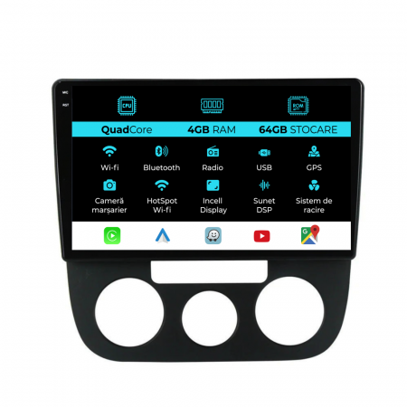 Golf 5 (2004 - 2009) - Navigatie Dedicata Volkswagen Golf5/Jetta (2004-2009),QuadCore, 10Inch, 4Gb Ram, 64Gb Stocare, Carplay - Clima Manuala