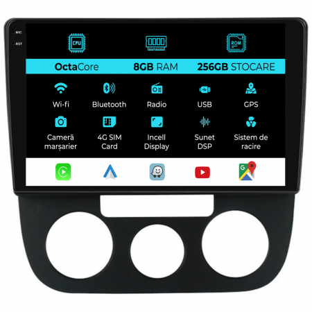 Golf 5 (2004 - 2009) - Navigatie Dedicata Volkswagen Golf5/Jetta (2004-2009), 10Inch, 8Gb Ram, 256Gb Stocare, Carplay - Clima Manuala
