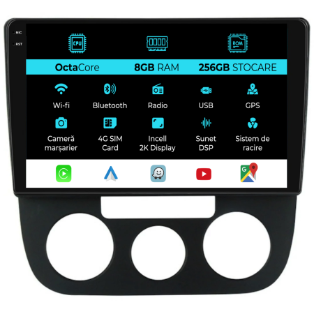 Golf 5 (2004 - 2009) - Navigatie Dedicata Volkswagen Golf5/Jetta (2004-2009), 2K, 8Gb Ram, 256Gb Stocare, Carplay - Clima Manuala