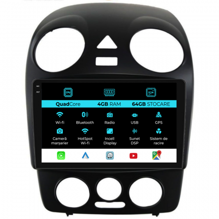 New Beetle (2004 - 2011) - Navigatie Dedicata Volkswagen New Beetle (2004-2011),QuadCore, 9Inch, 4Gb Ram, 64Gb Stocare, Carplay