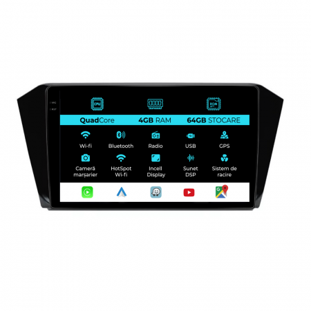 Passat B8 (2015 - 2022) - Navigatie Dedicata Volkswagen Passat B8 (2015-2022),QuadCore, 10Inch, 4Gb Ram, 64Gb Stocare, Carplay