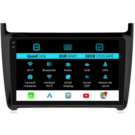 Polo (2009 - 2018) - Navigatie Dedicata Volkswagen Polo (2009-2018), 9Inch, 2Gb Ram, 32Gb Stocare, Carplay