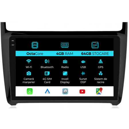 Polo (2009 - 2018) - Navigatie Dedicata Volkswagen Polo (2009-2018), 9Inch, 4Gb Ram, 64Gb Stocare, Carplay