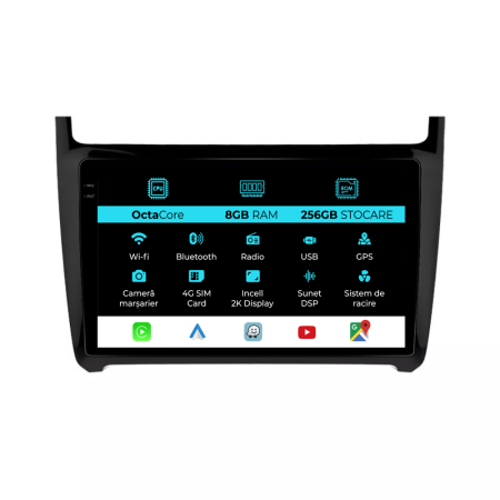 Polo (2009 - 2018) - Navigatie Dedicata Volkswagen Polo (2009-2018), 2K, 8Gb Ram, 256Gb Stocare, Carplay