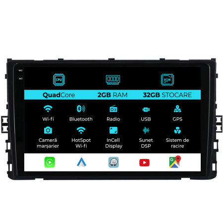 T-Roc (2017 - 2025) - Navigatie Dedicata Volkswagen T-Roc (2017-2025), 9Inch, 2Gb Ram, 32Gb Stocare, Carplay