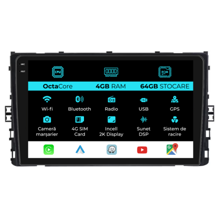 Taigo 2021 + - Navigatie Dedicata Volkswagen Taigo 2021+, 2K, 4Gb Ram, 64Gb Stocare, Carplay