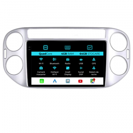 Tiguan (2007 - 2015) - Navigatie Dedicata Volkswagen Tiguan (2006-2016),QuadCore, 9Inch, 4Gb Ram, 64Gb Stocare, Carplay