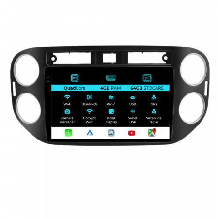 Tiguan (2007 - 2015) - Navigatie Dedicata Volkswagen Tiguan (2011-2016),QuadCore, 9Inch, 4Gb Ram, 64Gb Stocare, Carplay
