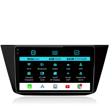 Tiguan (2016 - 2023) - Navigatie Dedicata Volkswagen Tiguan (2016-2023), 2K, 4Gb Ram, 64Gb Stocare, Carplay