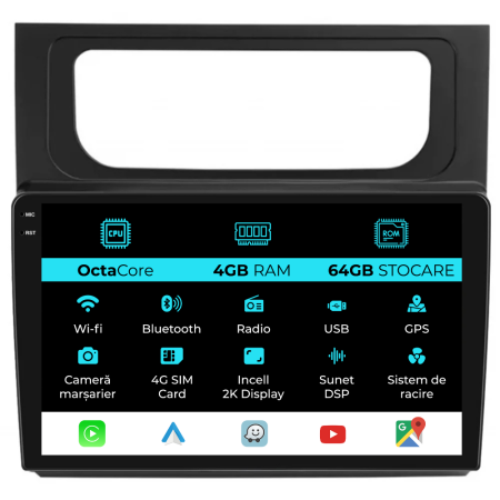 Navigatii Android - Navigatie Dedicata Volkswagen Touran (2010-2015), 2K, 4Gb Ram, 64Gb Stocare, Carplay