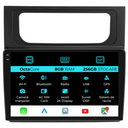 Navigatii Android - Navigatie Dedicata Volkswagen Touran (2010-2015), 2K, 8Gb Ram, 256Gb Stocare, Carplay