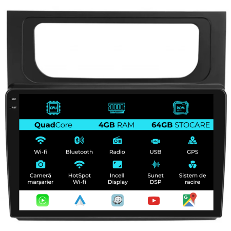 Volkswagen - Navigatie Dedicata Volkswagen Touran (2010-2015),QuadCore, 10Inch, 4Gb Ram, 64Gb Stocare, Carplay
