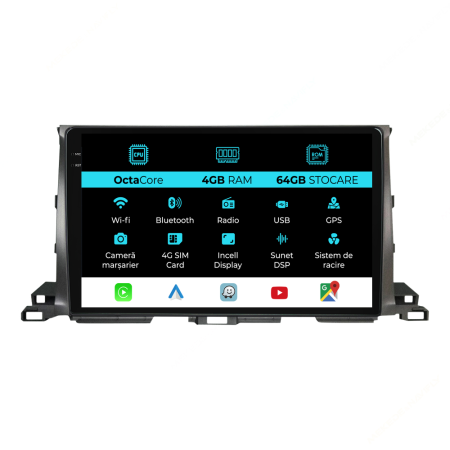 Highlander (2013 - 2021) - Navigatie Toyota Highlander (2013 - 2021), 10 Inch, 4Gb Ram, 64Gb Stocare, Android Auto, Carplay