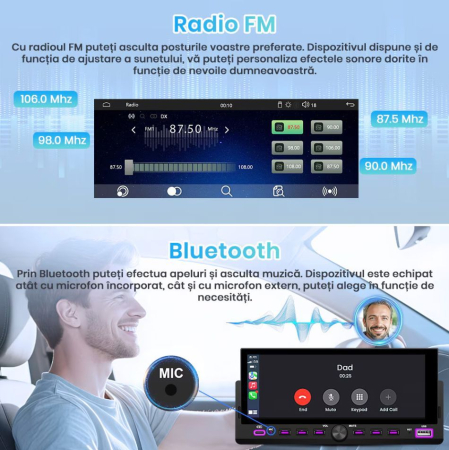 Navigatie universala 1DIN CarPlay & Android Auto Wireless Bluetooth MP5 [6]