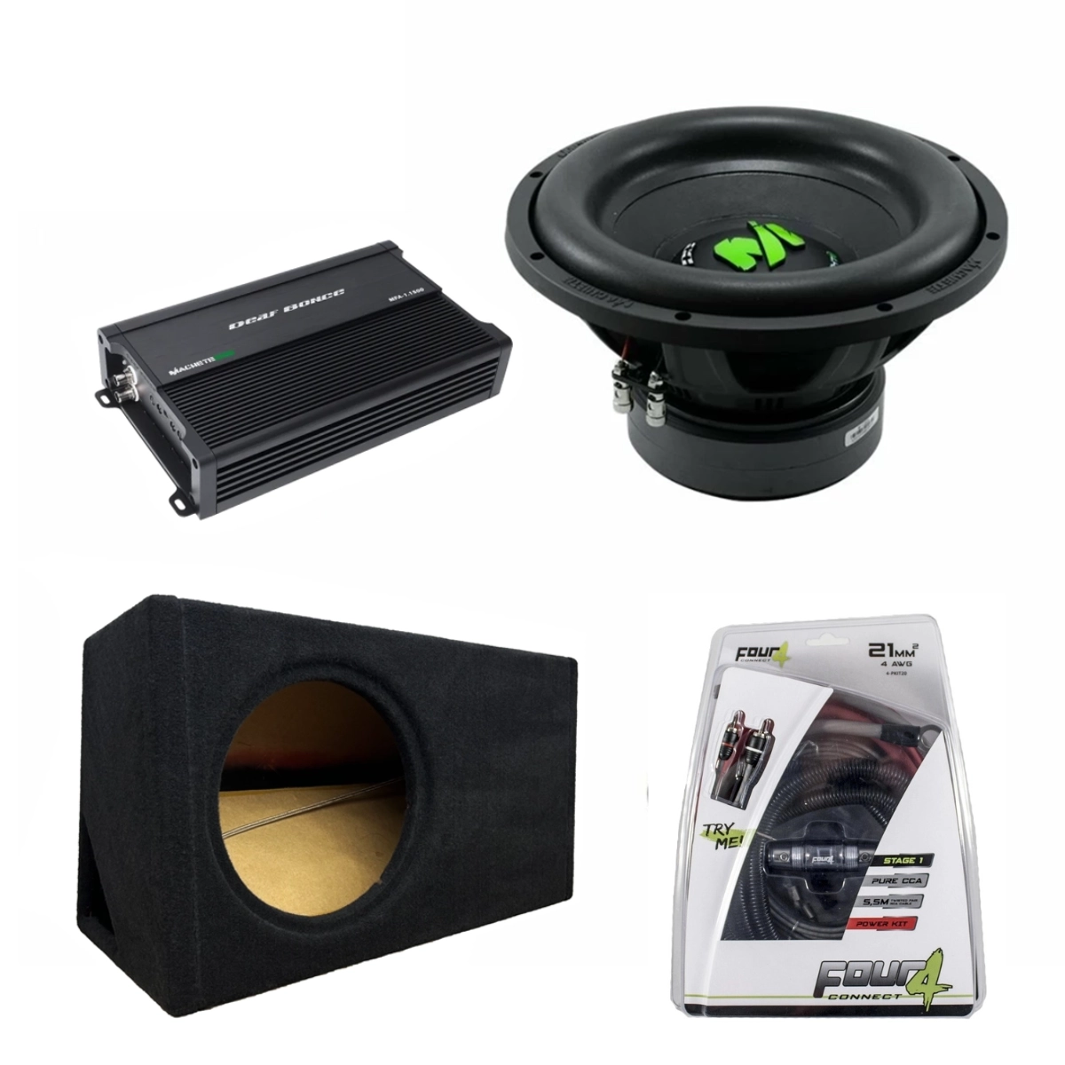 CarAudio - Pachet Subwoofer auto Deaf Bonce MF 12R D2 1200W RMS + Amplificator Machete MFA-1.1500 + Incinta custom + kit de cabluri 35mm