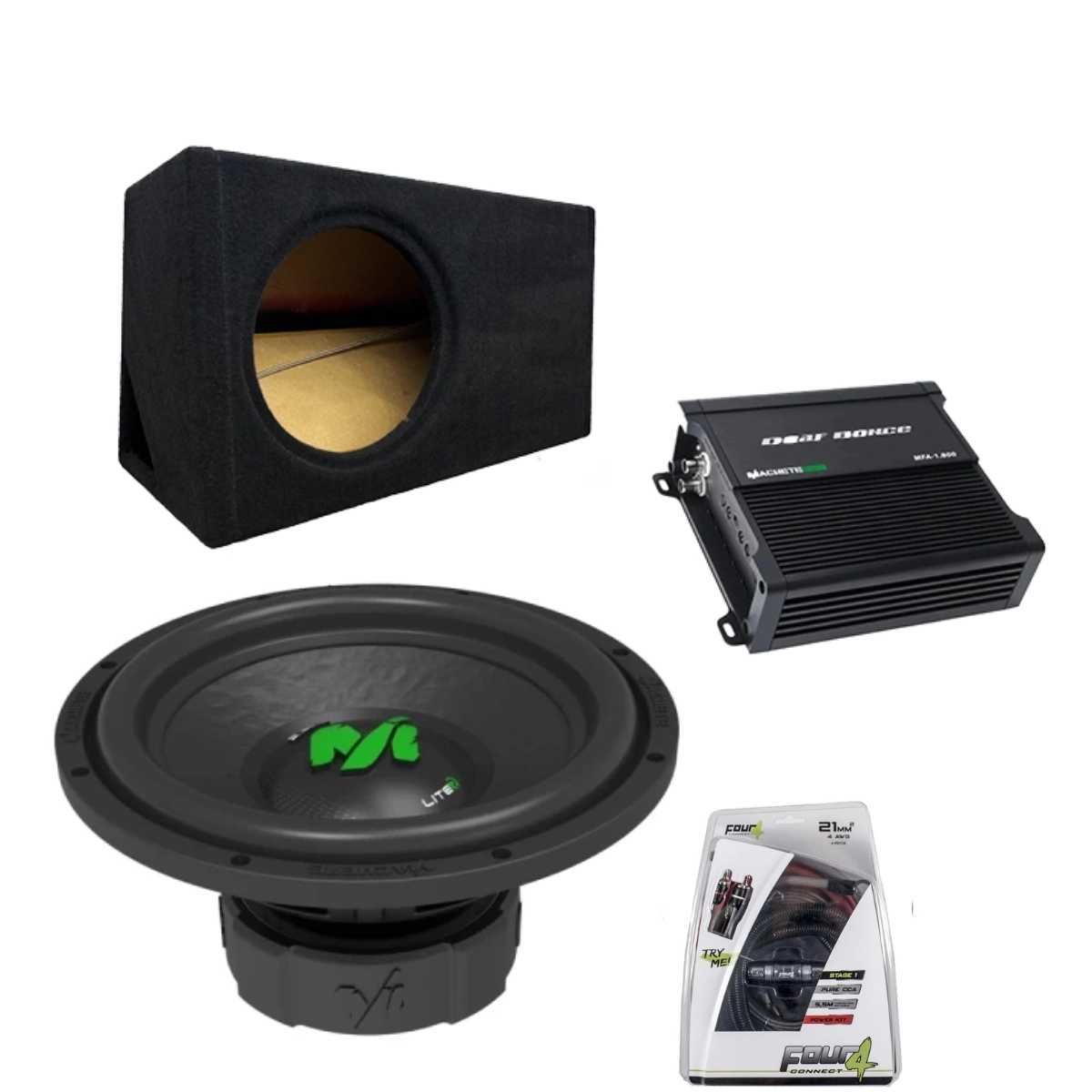 Pachete de BASS - Pachet Subwoofer auto Deaf Bonce ML 12R D2 500W RMS + Amplificator Machete MFA-1.800 + Incinta custom + kit de cabluri complet