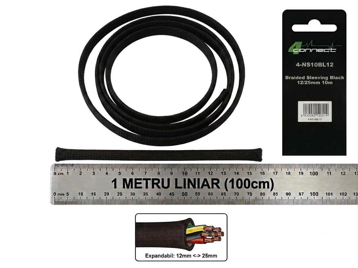 CarAudio - Tresa Cabluri FOUR Connect 4-NS10BL12, 12/25mm, Neagra, Metru Liniar