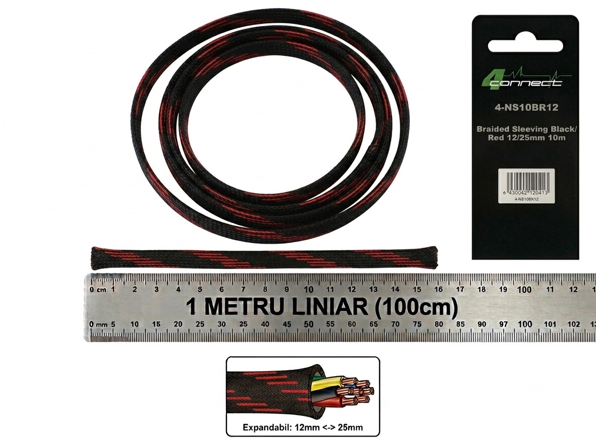 CarAudio - Tresa Cabluri FOUR Connect 4-NS10BR12, 12/25mm, Rosie/Neagra, Metru Liniar