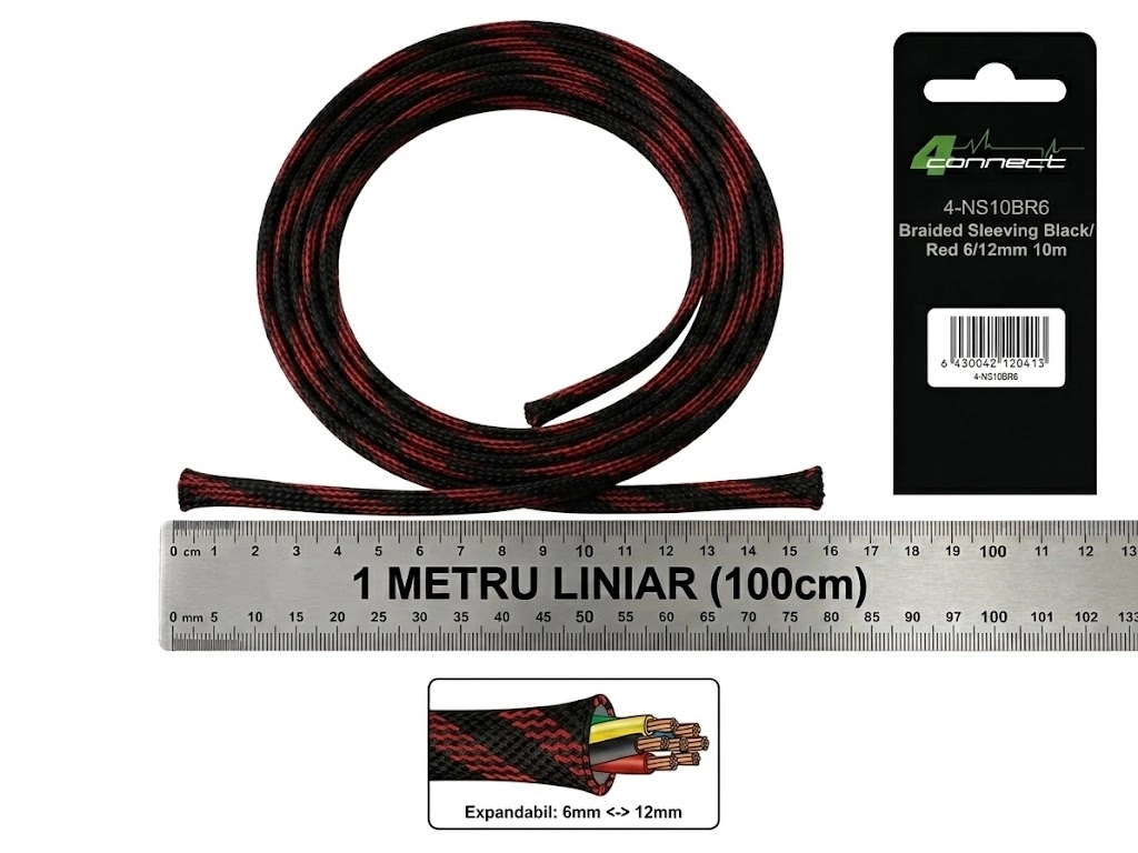 CarAudio - Tresa Cabluri FOUR Connect 4-NS10BR6, 6/12mm, Rosie/Neagra, Metru Liniar