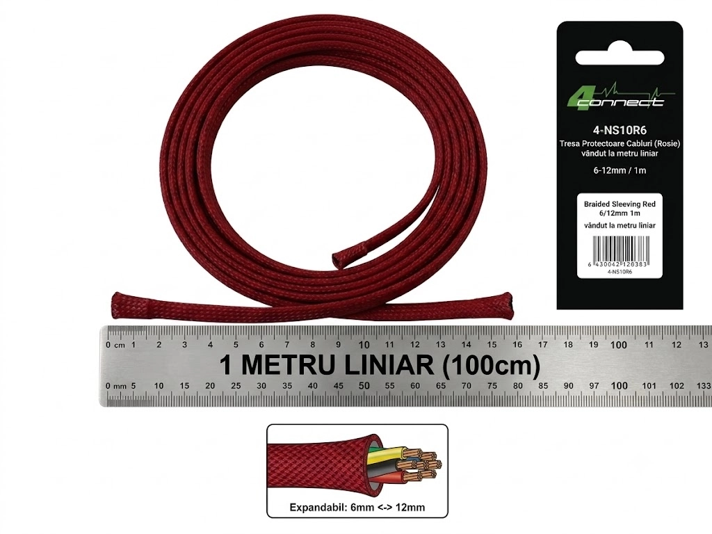 CarAudio - Tresa Cabluri FOUR Connect 4-NS10R6, 6/12mm, Rosie, Metru Liniar