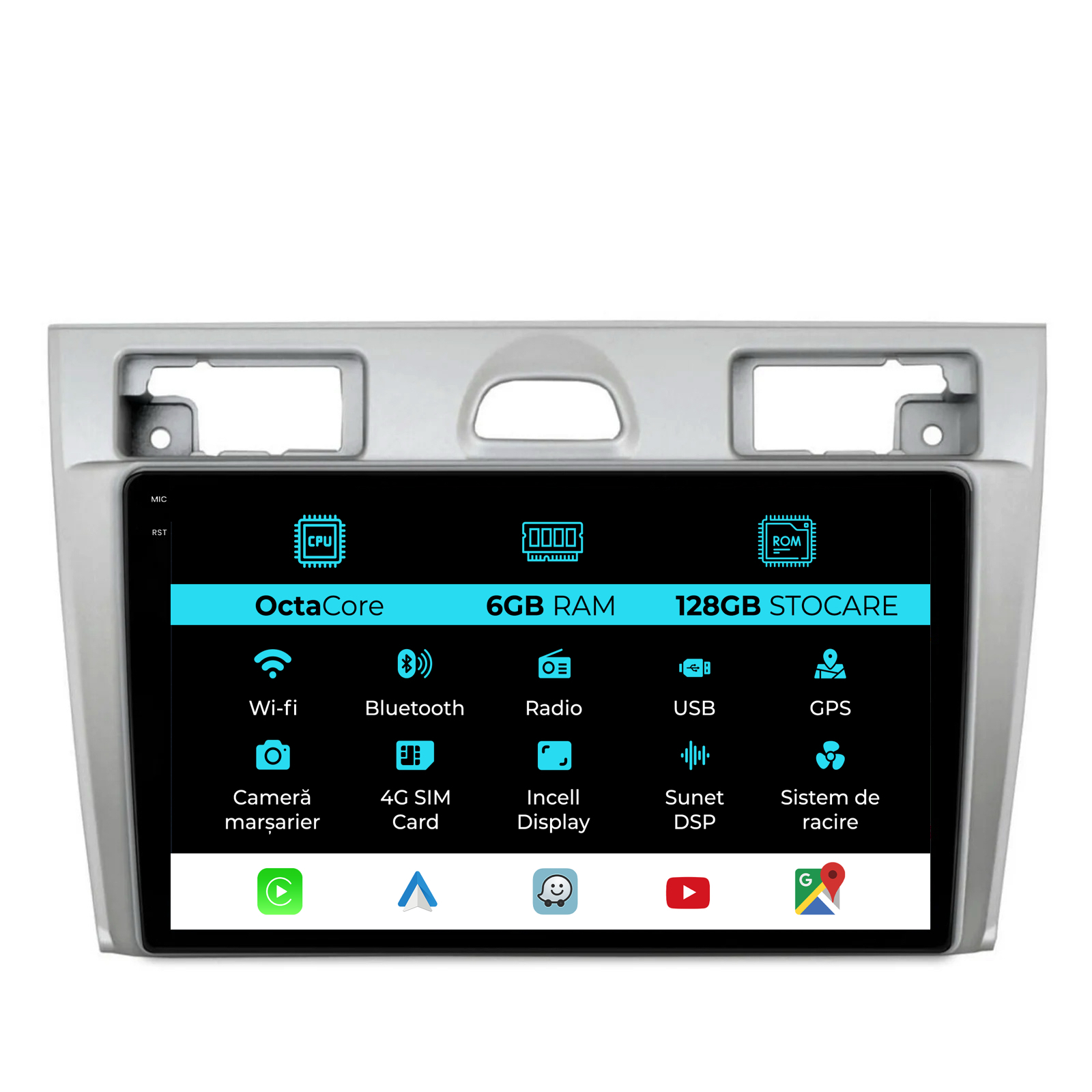 Navigatie Dedicata Ford Fiesta (2006-2011), 9Inch, 6Gb Ram, 128Gb Stocare, Carplay