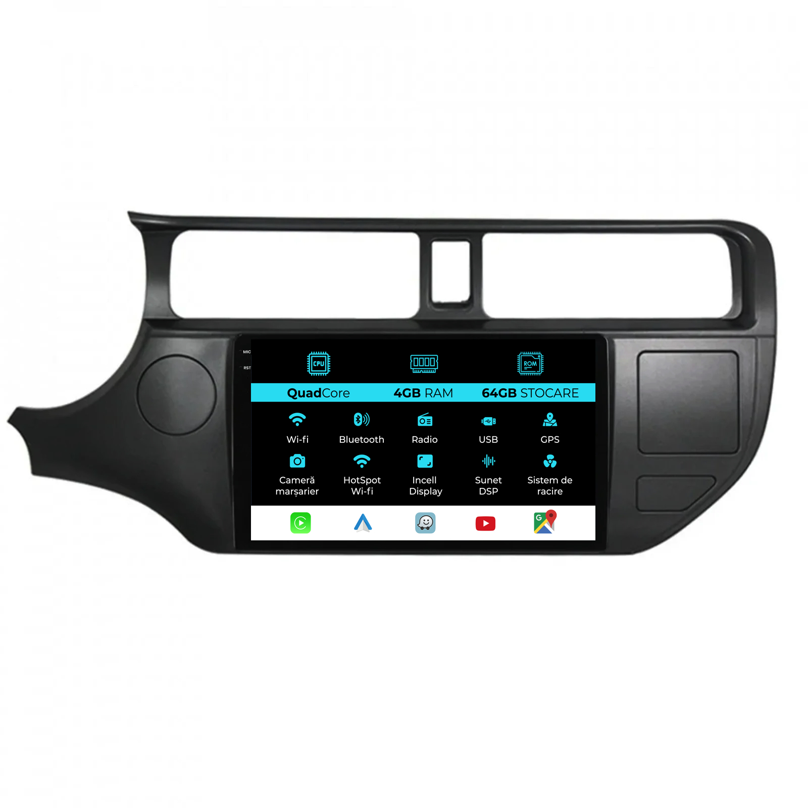 Navigatie Dedicata Kia Rio (2011-2014),QuadCore, 9 Inch, 4Gb Ram, 64Gb Stocare, Android Auto, Carplay