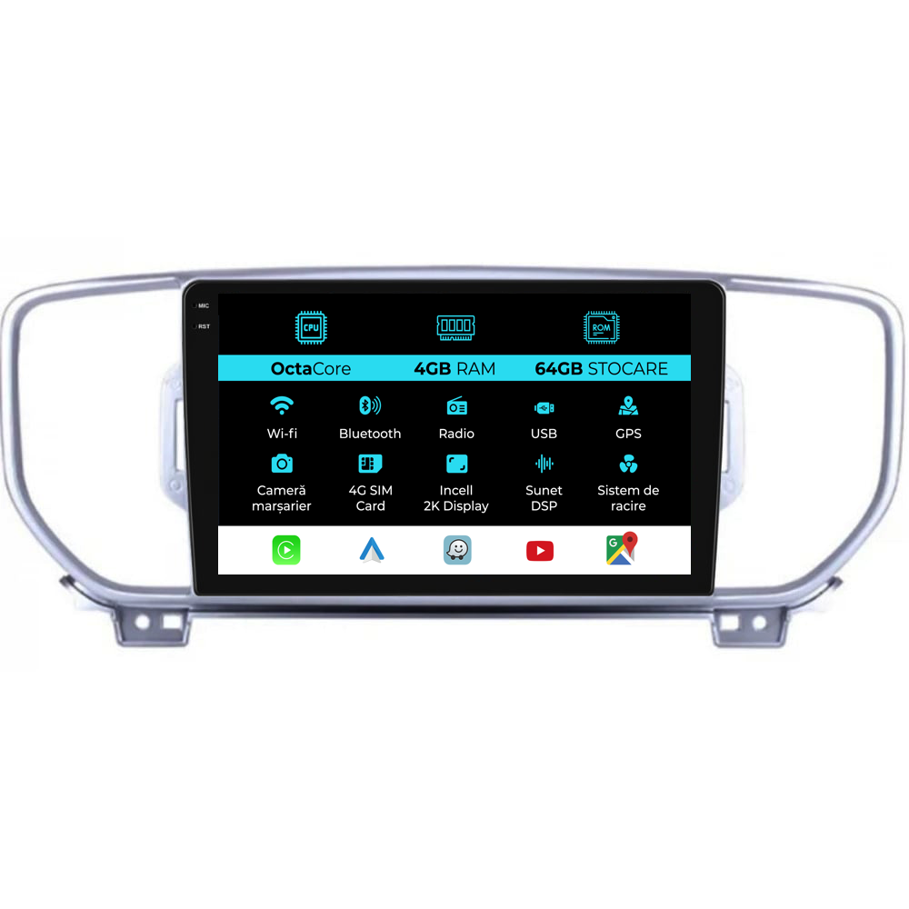 Navigatie Dedicata Kia Sportage (2016-2020), 2K 4Gb Ram, 64Gb Stocare, Carplay